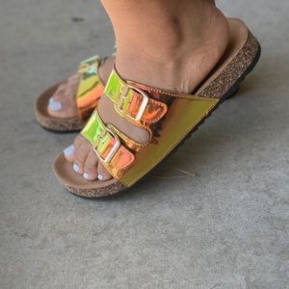 "Becky" Double Buckle Sandals - Bronze Hologram - Picture 3 of 5